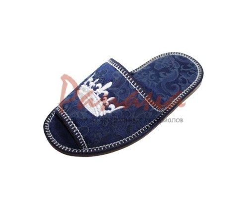 Домашняя обувь женская жаккард синий, вышивка "Корона" 513134