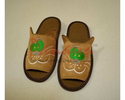 Домашняя обувь женская замша коричневая, Котик 513160