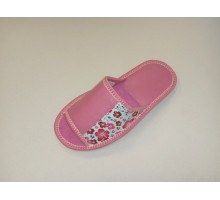 Домашняя обувь женская кожа натуральная комбинированная с принтом 513168-3 розовые