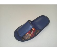 Домашняя обувь женская кожа натуральная комбинированная с принтом 513168-1 синие