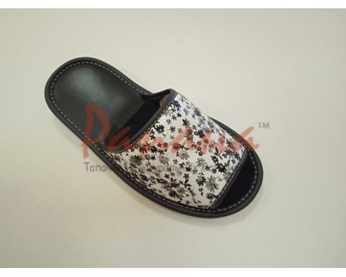 Домашняя обувь женская кожа натуральная комбинированная с принтом 513168-4 цветы черные