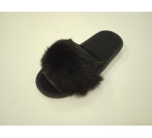 Домашняя обувь Тапки с мехом, канвас черный, мех кролика 513169