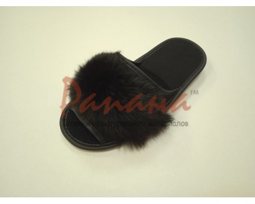 Домашняя обувь Тапки с мехом, канвас черный, мех кролика 513169