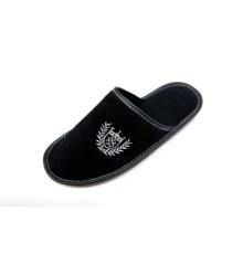 Домашняя обувь мужская вельвет черный, вышивка "Герб с веточкой" 704022