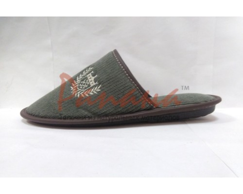 Домашняя обувь мужская вельвет хаки, вышивка "Герб с веточкой" 704023