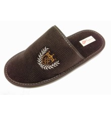 Домашняя обувь мужская вельвет коричневый, вышивка "Герб с веточкой" 704024