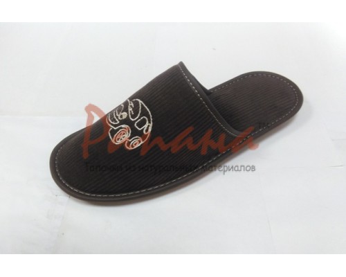 Домашняя обувь мужская вельвет коричневый, вышивка "Машинка" 704028