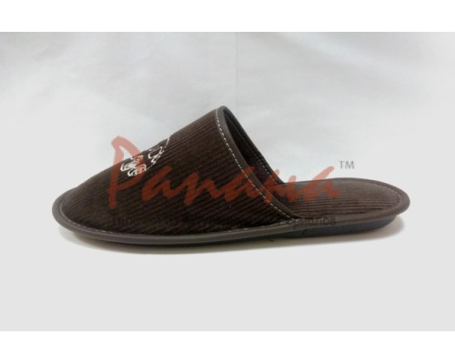 Домашняя обувь мужская вельвет коричневый, вышивка "Машинка" 704028