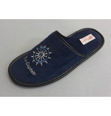 Домашняя обувь мужская вельвет синий, вышивка "Штурвал" 704029