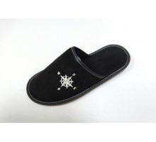 Домашняя обувь мужская вельвет черный, вышивка "Компас" 704036
