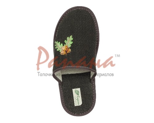 Домашняя обувь мужская хлопок зеленый, вышивка "Дубовый листочки" 704045