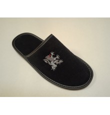 Домашняя обувь мужская вельвет черный, вышивка "ЛЕВ" 704051