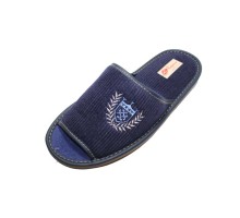 Домашняя обувь мужская вельвет синий, вышивка "Герб" 713014