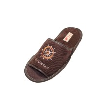 Домашняя обувь мужская вельвет коричневый, вышивка "Штурвал" 713026