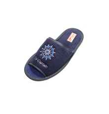 Домашняя обувь мужская вельвет синий, вышивка "Штурвал" 713030