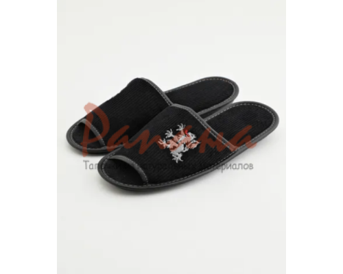Домашняя обувь мужская вельвет черный, вышивка "ЛЕВ" 713031