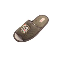 Домашняя обувь мужская вельвет хаки, вышивка "Герб с ключом" 713033