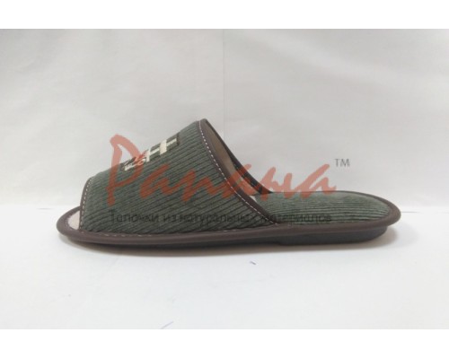 Домашняя обувь мужская вельвет хаки, вышивка "Герб Ключ" 713033