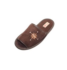 Домашняя обувь мужская вельвет коричневый, вышивка "Компас" 713035