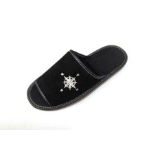Домашняя обувь мужская вельвет черный, вышивка "Компас" 713036