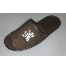 Домашняя обувь мужская вельвет коричневый, вышивка "ЛЕВ" 713040