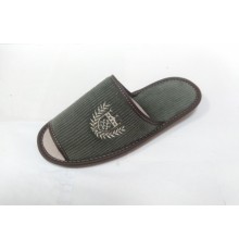 Домашняя обувь мужская вельвет хаки, вышивка "Герб с веточкой" 713065