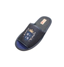 Домашняя обувь мужская джинса синяя, вышивка "Герб" 713068