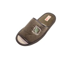 Домашняя обувь мужская вельвет хаки, вышивка "Листик" 713075