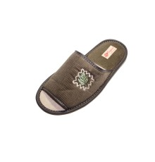 Домашняя обувь мужская вельвет хаки, вышивка "Листик" 713075