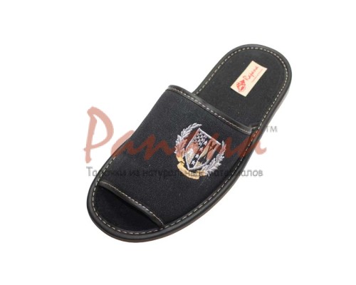 Домашняя обувь мужская канвас черный, вышивка"Герб стрелы" 713078