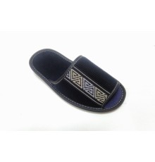 Домашняя обувь мужская вельвет синий с жаккардовой лентой 713081