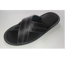 Домашняя обувь мужская, кожа натуральная черная 715001