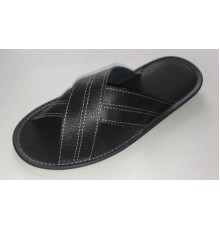 Домашняя обувь мужская, кожа натуральная черная 715001