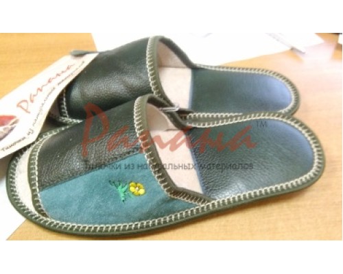Домашняя обувь женская кожа комбинированная натуральная, вышивка "Цветок" 513094