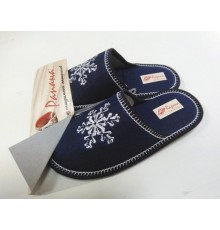 Домашняя обувь женская джинса синяя, вышивка "Снежинка" 502064