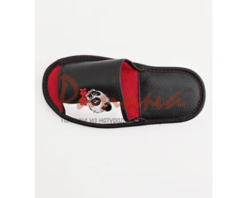  Домашняя обувь женская кожа комбинированная натуральная, вышивка "Панда" 513091/1