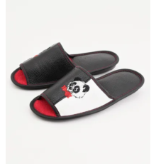  Домашняя обувь женская кожа комбинированная натуральная, вышивка "Панда" 513091/1